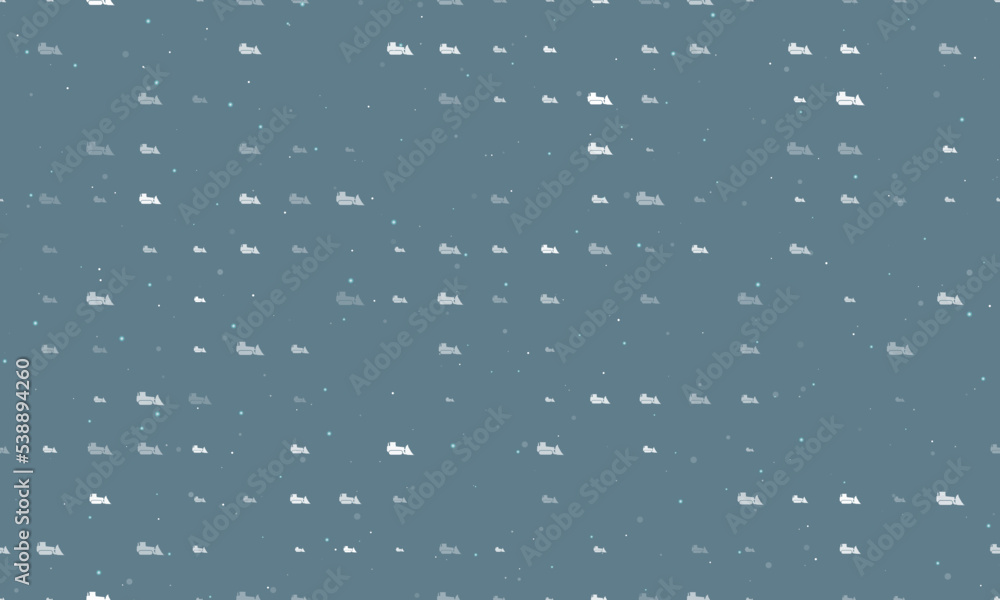Seamless background pattern of evenly spaced white bulldozer symbols of different sizes and opacity. Vector illustration on blue gray background with stars Seamless background pattern of evenly spaced white bulldozer symbols of different sizes and opacity. Vector illustration on blue gray background with stars