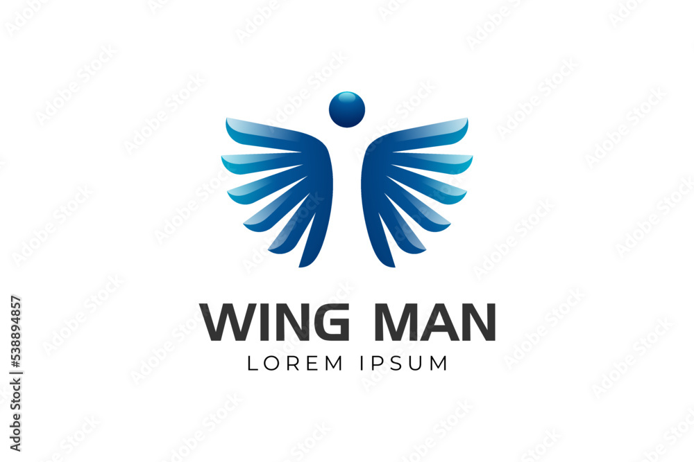 vector Angel wings logo element. Abstract flying man people fly logo design. feather wings vector illustration