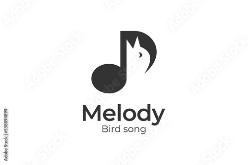 singing bird silhouette logo design with canary. Music Notes for Song Vocal symbol or Nature Bird Voice logo design illustration