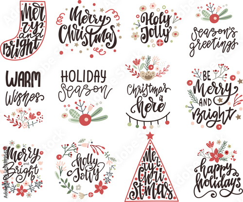 Set of Christmas lettering quotes. Vector illustration.