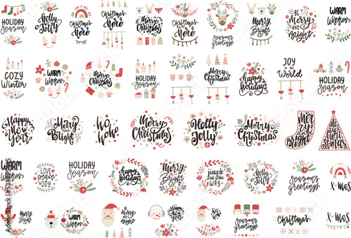 Set of Christmas Lettering Quotes and Sayings. Vector illustration.