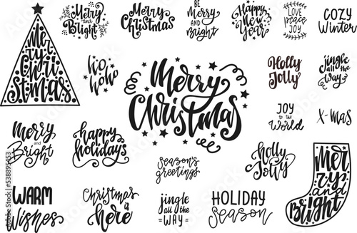 Set of hand drawn Christmas Lettering quotes. Vector illustration.