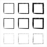 Grunge frames vector set. black square shape borders. Vector borders grunge template set. Hand drawn brush strokes. Dirty grunge design frames