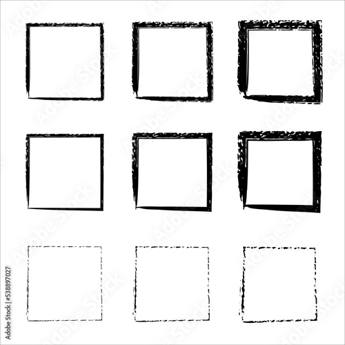 Grunge frames vector set. black square shape borders. Vector borders grunge template set. Hand drawn brush strokes. Dirty grunge design frames