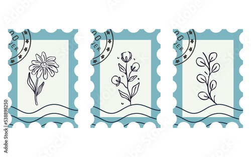 Flower postage stamp sticker for scrapbook, bullet journal.