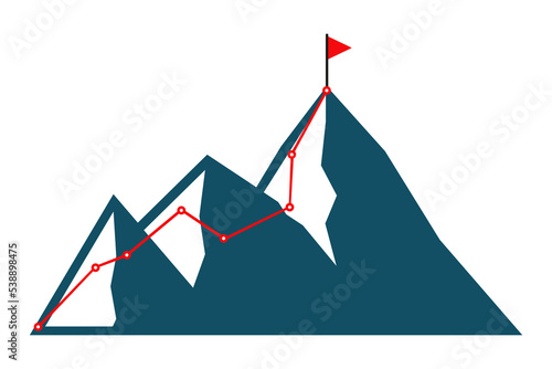 Mountain progression path. Climbing progress route, mountain peak overcoming, way path infographicin  vector flat design
