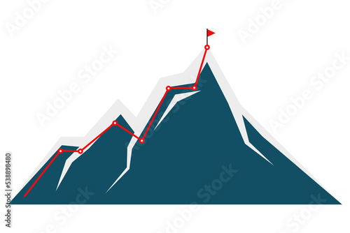 Mountain climbing route to peak infographic in vector flat design