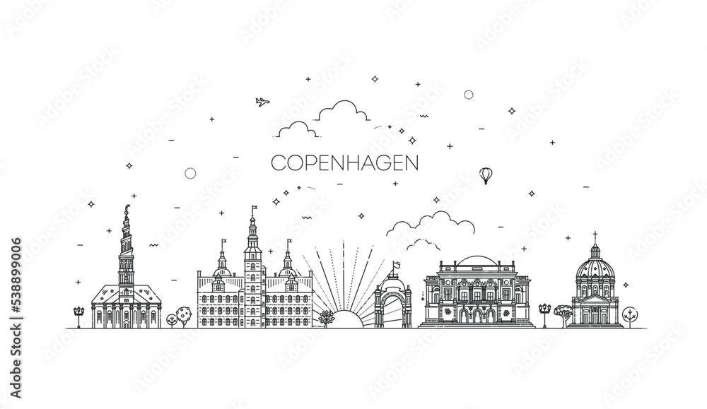 Copenhagen, Denmark architecture line skyline illustration