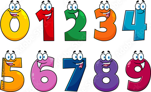 Funny Number Cartoon Characters. Vector Hand Drawn Collection Set Isolated On Transparent Background