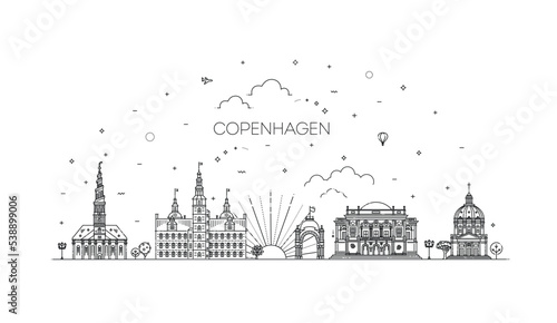 Copenhagen, Denmark architecture line skyline illustration