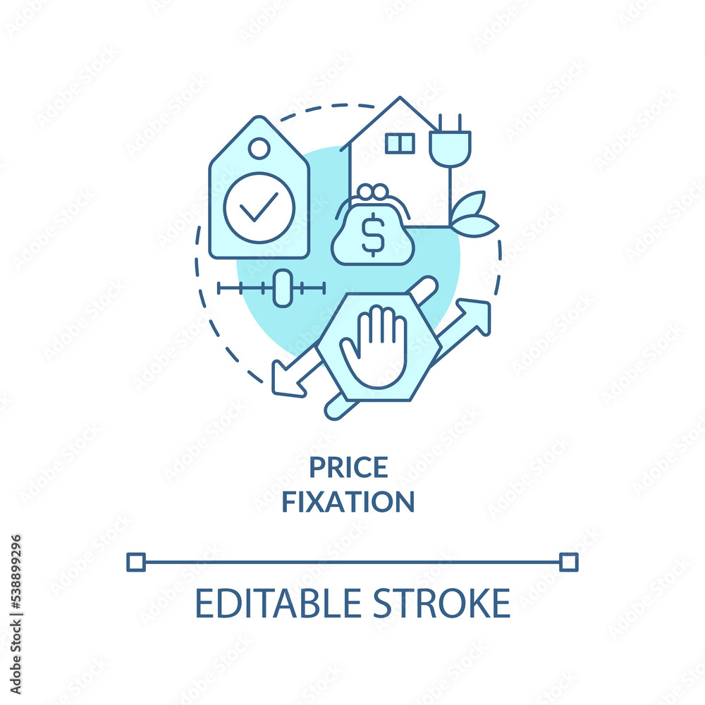 Price fixation turquoise concept icon. Carbon free economy. Advantage of h2 abstract idea thin line illustration. Isolated outline drawing. Editable stroke. Roboto-Medium, Myriad Pro-Bold fonts used