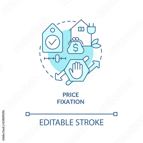 Price fixation turquoise concept icon. Carbon free economy. Advantage of h2 abstract idea thin line illustration. Isolated outline drawing. Editable stroke. Roboto-Medium, Myriad Pro-Bold fonts used