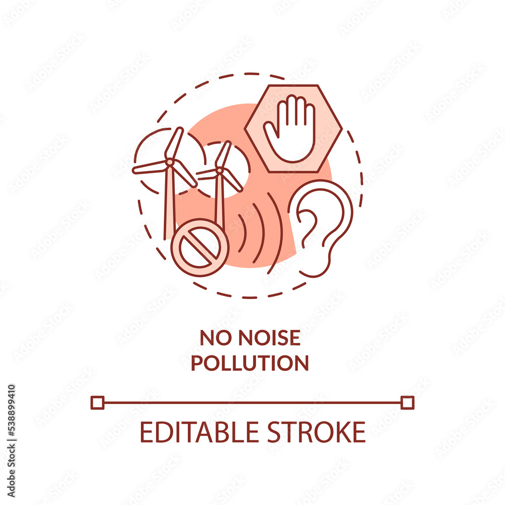 Noise pollution free red concept icon. Eco energy. H2 fuel cells advantage abstract idea thin line illustration. Isolated outline drawing. Editable stroke. Roboto-Medium, Myriad Pro-Bold fonts used Noise pollution free red concept icon. Eco energy. H2 fuel cells advantage abstract idea thin line illustration. Isolated outline drawing. Editable stroke. Roboto-Medium, Myriad Pro-Bold fonts used