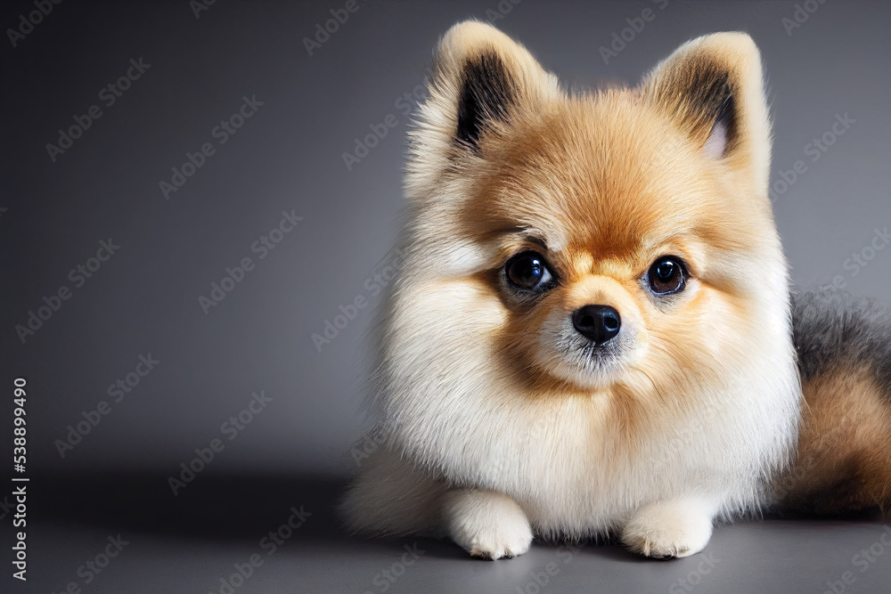 Picture of cute baby pomeranian puppy dog in studio