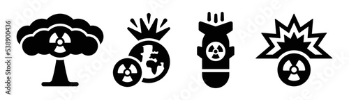 Nuclear bomb icon vector set. Atomic explosion, radioactive blast disaster symbol illustration.