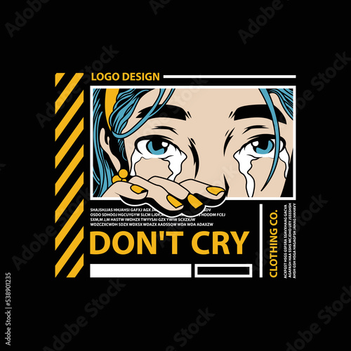 Illustration of a woman crying. Vector graphics for t-shirt prints and other uses. 