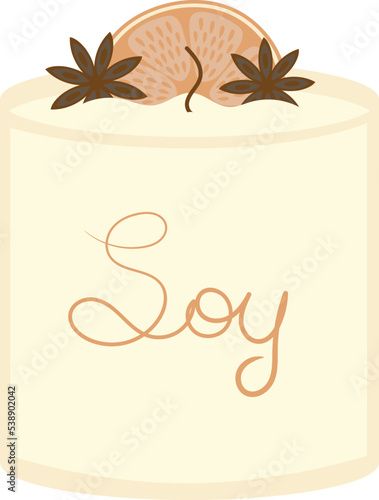 handmade paraffin scented candle in a glass jar with anise and orange for aromatherapy