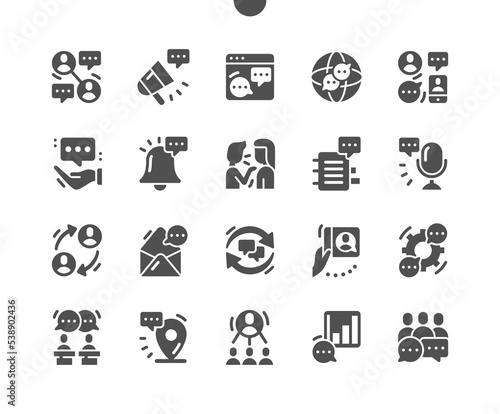 Discussion. Speech bubble. Dialogue, message and video call. Talking, speak, communication and connection. Vector Solid Icons. Simple Pictogram