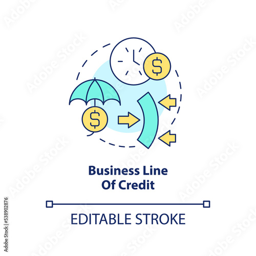 Business line of credit concept icon. Flexible loan. Source of short term financing abstract idea thin line illustration. Isolated outline drawing. Editable stroke. Arial, Myriad Pro-Bold fonts used