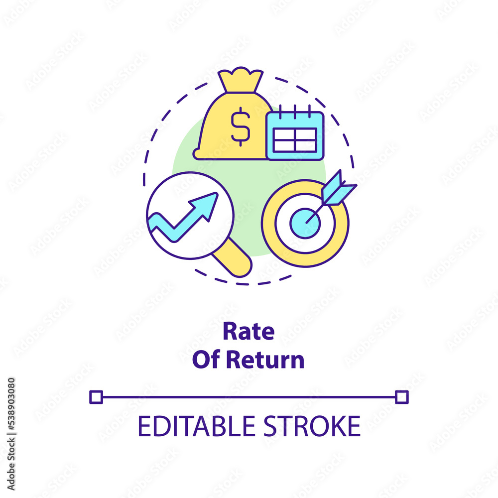 Rate of return concept icon. Risk forecasting. Factor affecting investment decisions abstract idea thin line illustration. Isolated outline drawing. Editable stroke. Arial, Myriad Pro-Bold fonts used