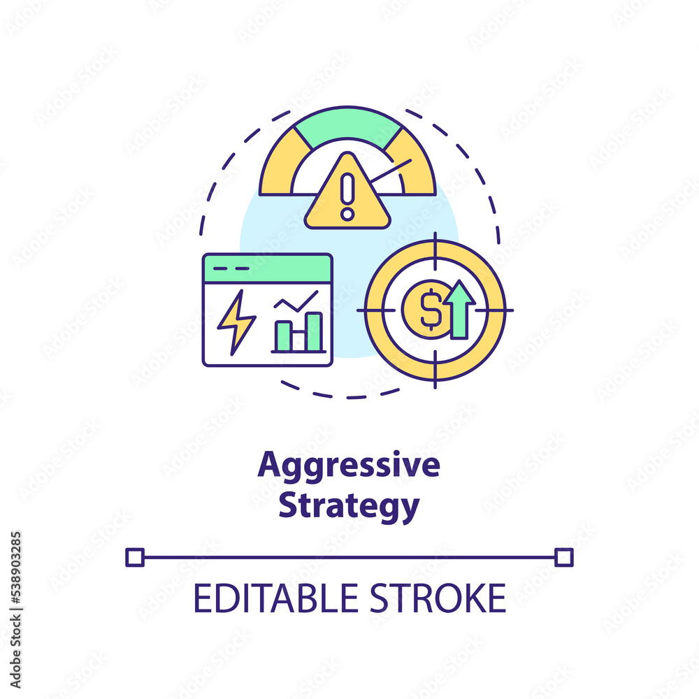 Aggressive strategy concept icon. Profitability. Type of working capital approach abstract idea thin line illustration. Isolated outline drawing. Editable stroke. Arial, Myriad Pro-Bold fonts used