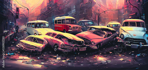 Artistic concept painting of a car crash , background illustration.
