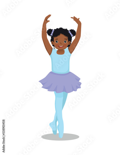 Cute little African girl ballerina practicing ballet dancing in the room