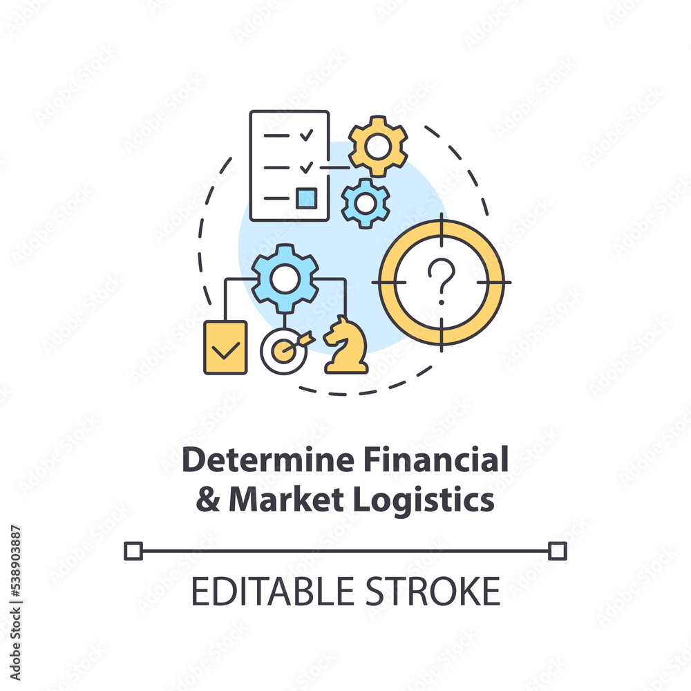 Determine financial and market logistics concept icon. Startup financial management abstract idea thin line illustration. Isolated outline drawing. Editable stroke. Arial, Myriad Pro-Bold fonts used Determine financial and market logistics concept icon. Startup financial management abstract idea thin line illustration. Isolated outline drawing. Editable stroke. Arial, Myriad Pro-Bold fonts used