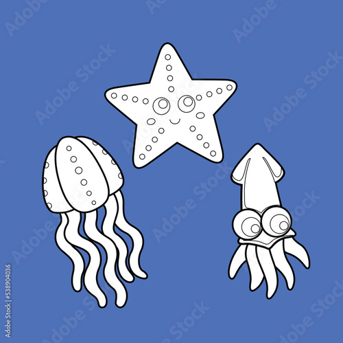 Jellyfish Octopus Starfish Underwater Animals Digital Stamp