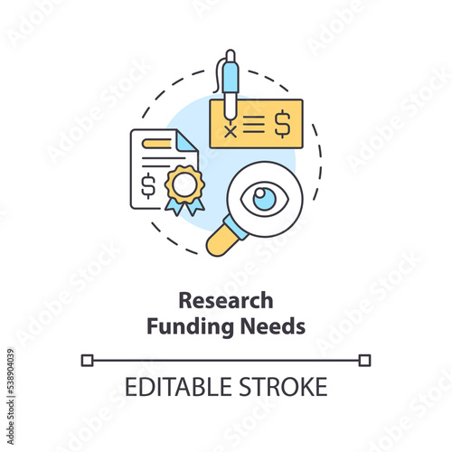 Research funding needs concept icon. Successful financial management for startup abstract idea thin line illustration. Isolated outline drawing. Editable stroke. Arial, Myriad Pro-Bold fonts used