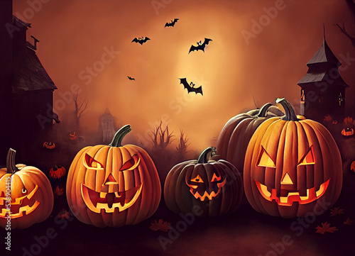 Halloween pumpkin scary jack o lantern, holiday season concept, Orange color, autumn, October spooky pumpkins design 
