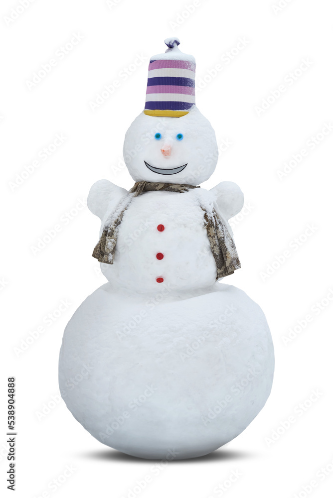 Big snowman on a white isolated background
