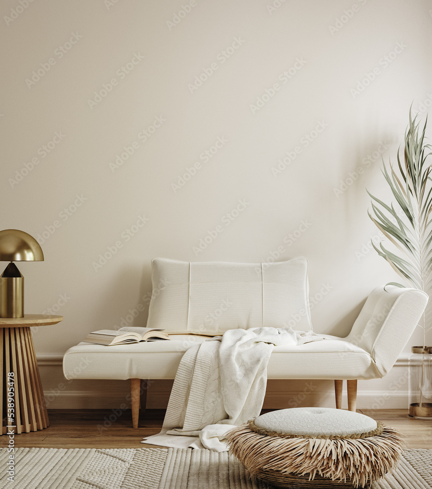 Modern home interior background, wall mockup, 3d render Modern home interior background, wall mockup, 3d render