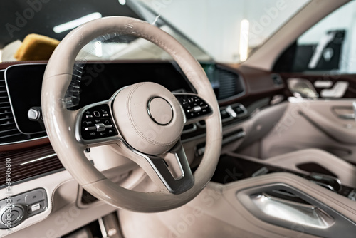 Cleaned interior of modern luxury car close up