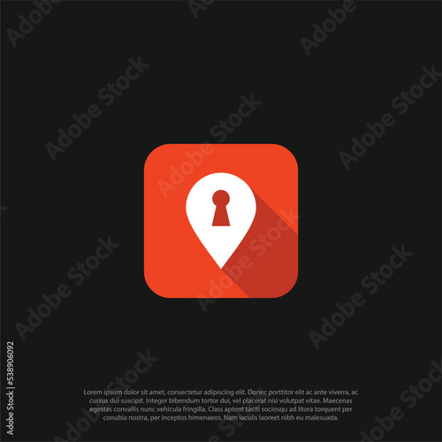 Map pin and keyhole logo design, locked location icon, lock map logo icon vector