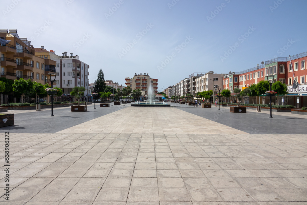 Demre, Antalya, Turkey - June 03, 2019: The central square of the city of Demre near the Church of Saint Nicholas