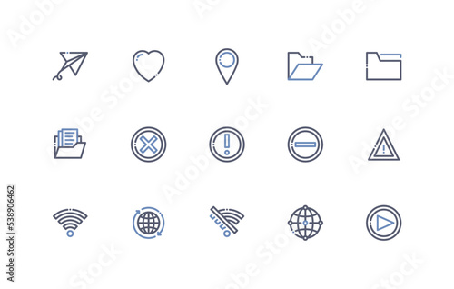 user interface essential icon set in dual tone line, outline style