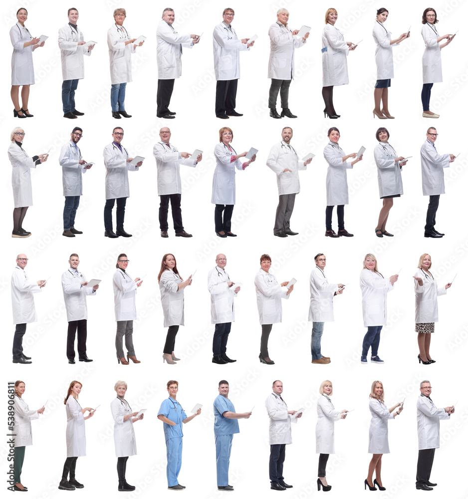 group of doctors with clipboard isolated on white group of doctors with clipboard isolated on white
