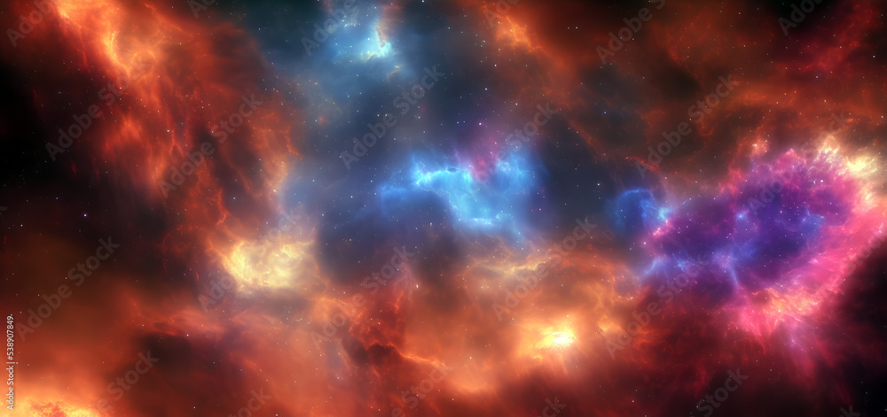 Space view with stars in the galaxy. Panorama universe filled with stars nebula and galaxy element background. 3D illustration