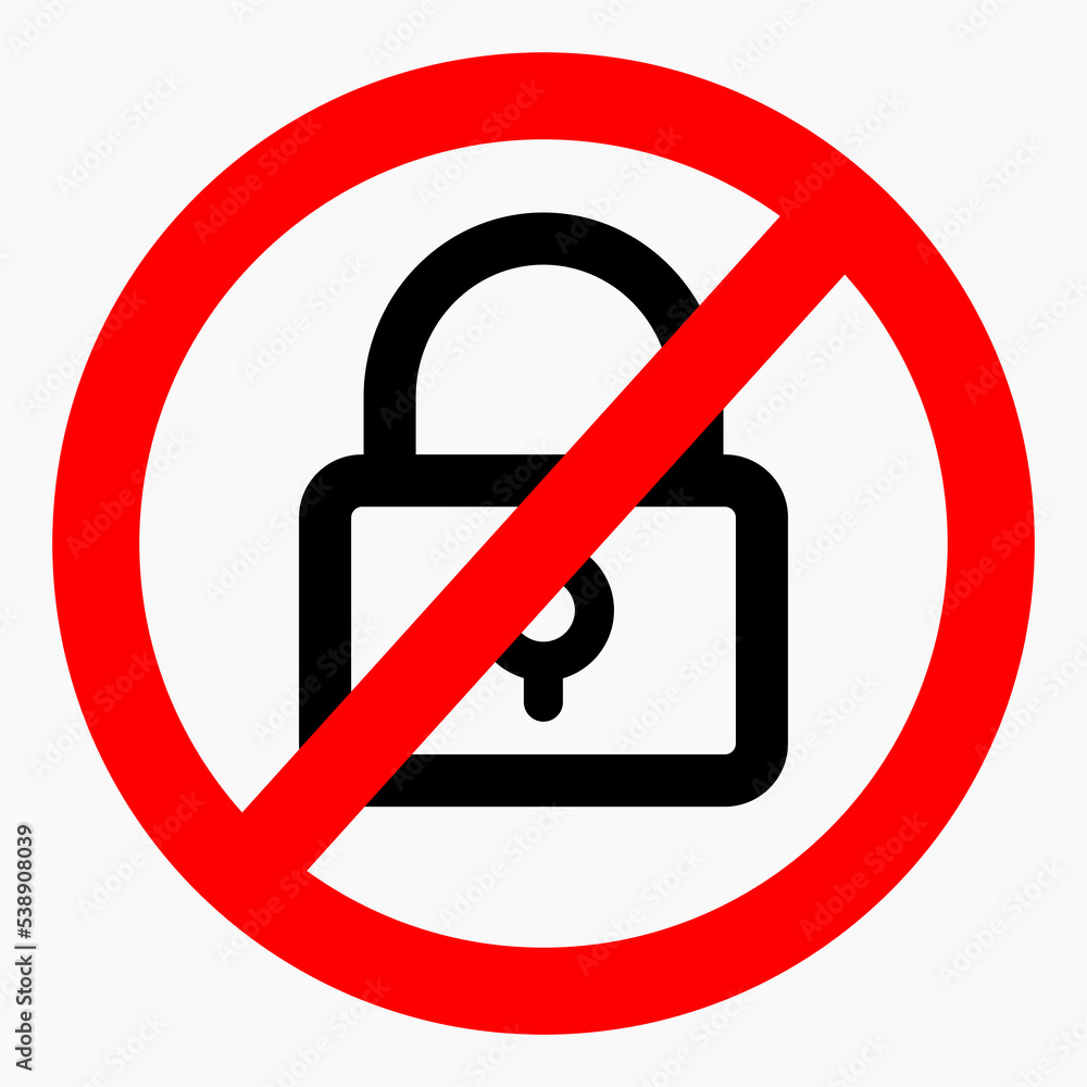 No lock. Not closed. Lock ban. Remove restrictions. Vector icon. No lock. Not closed. Lock ban. Remove restrictions. Vector icon.