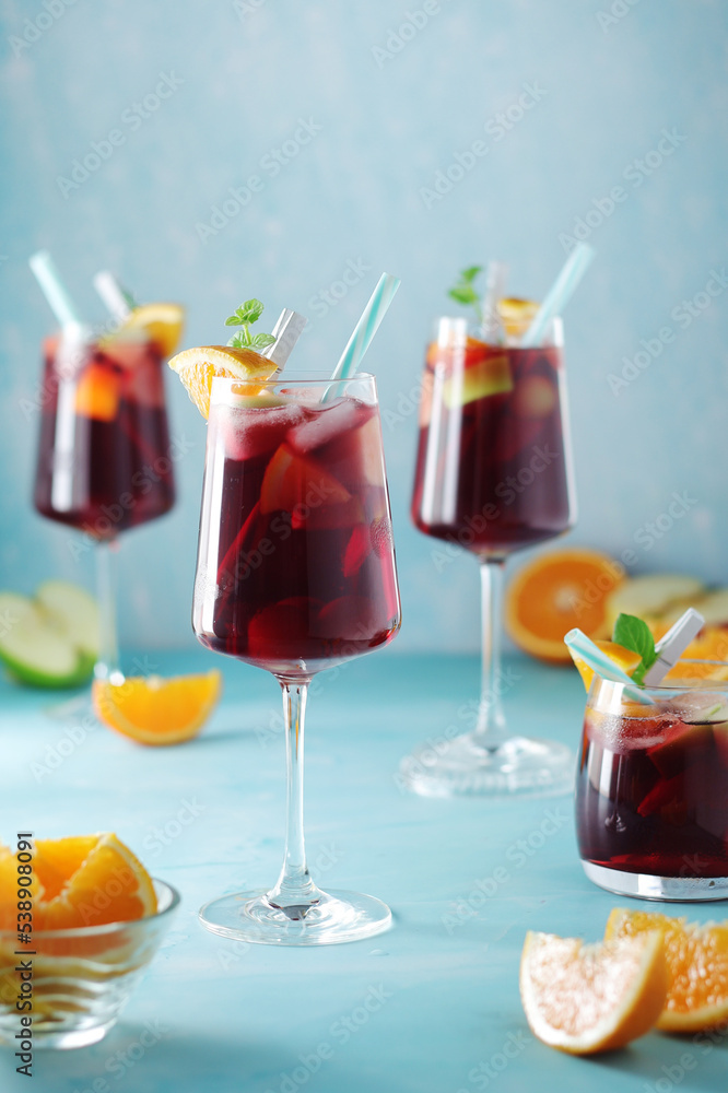 Glasses with traditional Spanish drink Sangria	