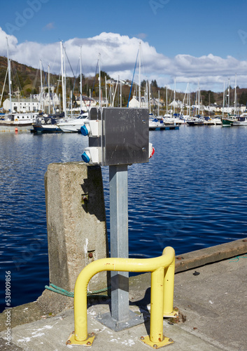 Electrical hook up point on the quay at East Loch Tarbert, Argyll and Bute photo