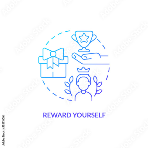 Reward yourself blue gradient concept icon. Boost your self esteem. Overcoming lack of confidence abstract idea thin line illustration. Isolated outline drawing. Myriad Pro-Bold font used
