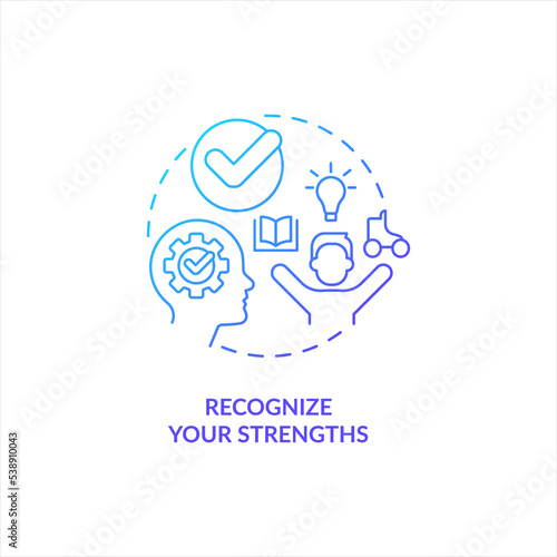 Recognize your strengths blue gradient concept icon. Believe in yourself. Improving self esteem abstract idea thin line illustration. Isolated outline drawing. Myriad Pro-Bold font used
