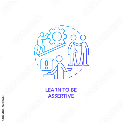 Learn to be assertive blue gradient concept icon. Respectful relationship. Improving self esteem abstract idea thin line illustration. Isolated outline drawing. Myriad Pro-Bold font used