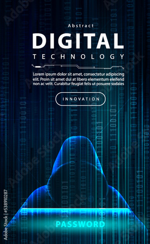 Hacker data security technology blue background, data secure theft, crime hack digital tech, abstract privacy hi tech binary code, virus attack data, internet network connection, illustration vector