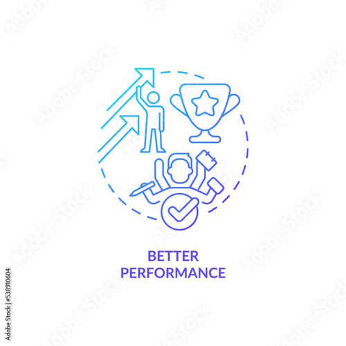 Better performance blue gradient concept icon. Improving self esteem. Benefit of confidence abstract idea thin line illustration. Isolated outline drawing. Myriad Pro-Bold font used