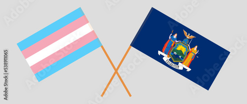 Crossed flags of Transgender Pride and The State of New York. Official colors. Correct proportion
