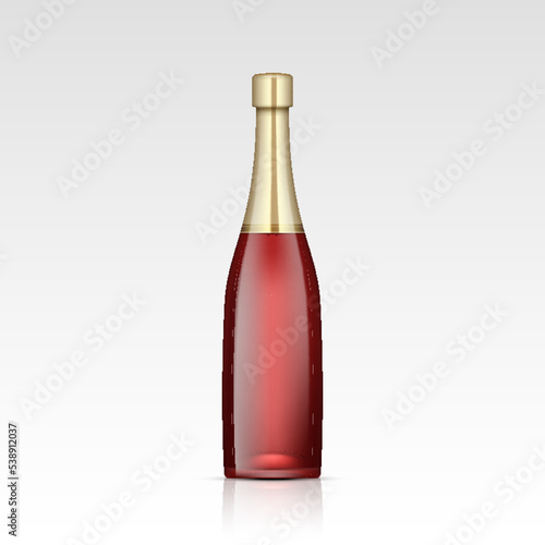 Realistic empty glass champagne sparkling wine bottle. Mock up template blank for alcohol product