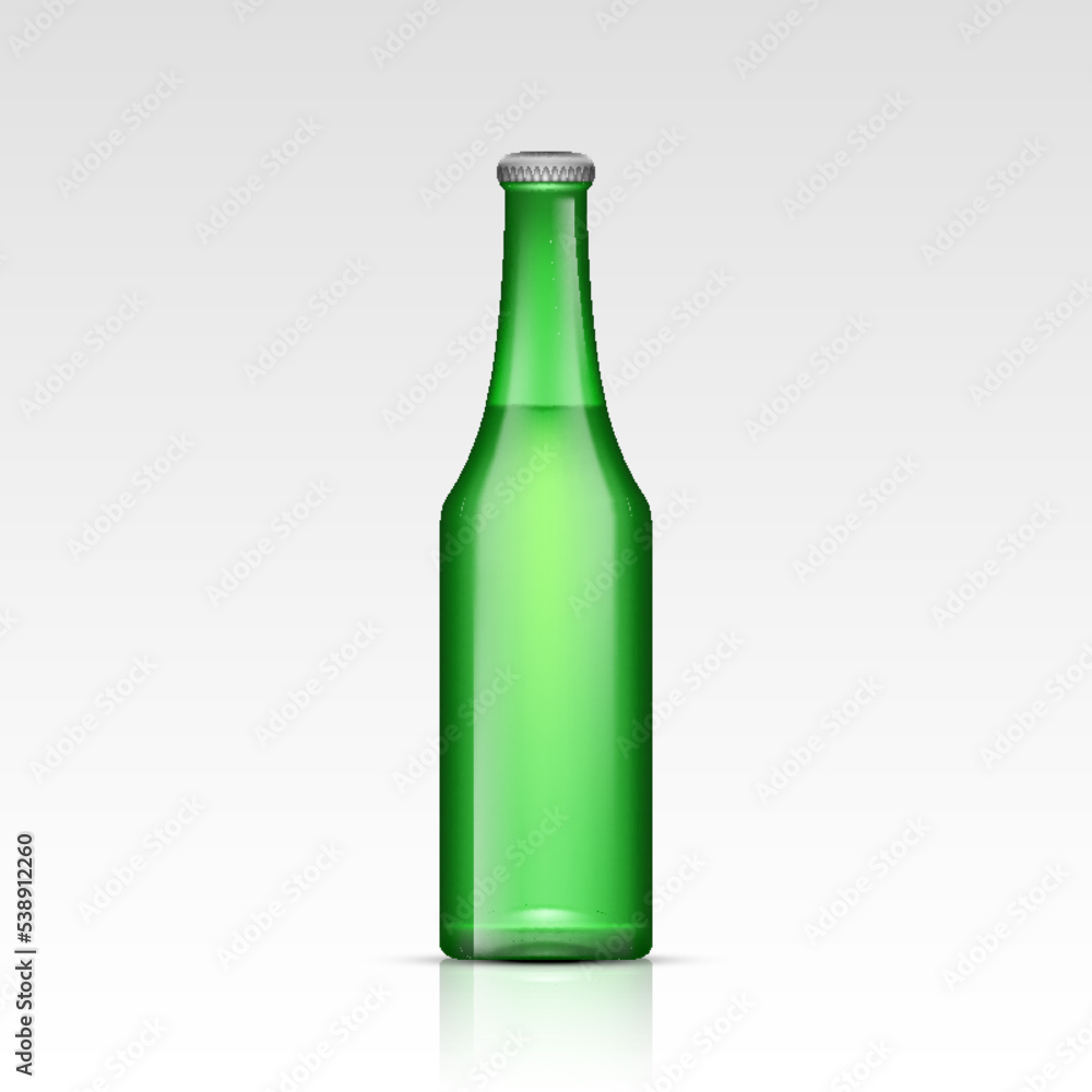 Realistic green empty glass beer bottles. Mock up template blank for product packing advertisement Realistic green empty glass beer bottles. Mock up template blank for product packing advertisement